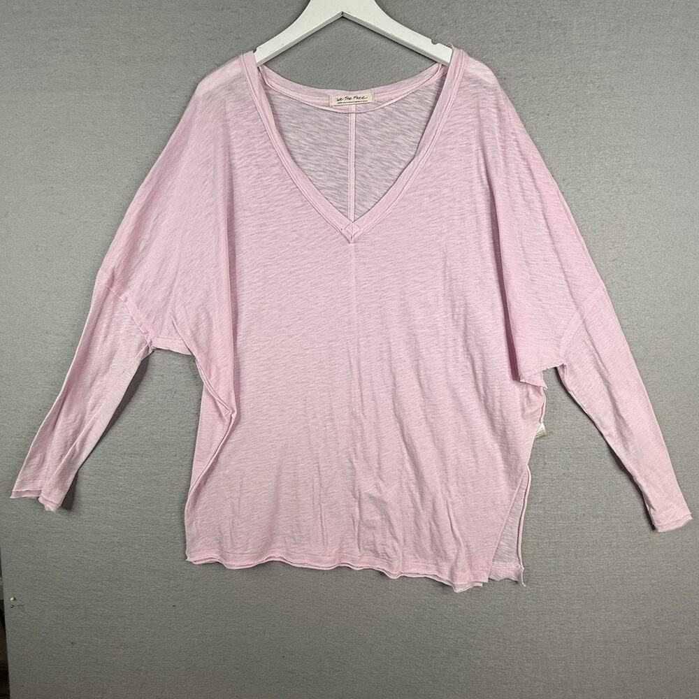 We The Free People On My Mind V-Neck Top Women's Sz L Oversized‎ Slub Softgirl